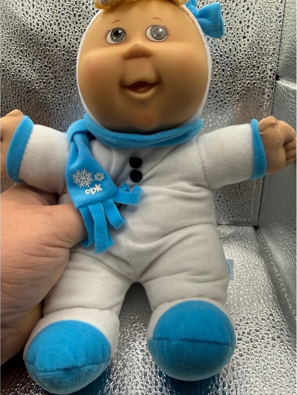 Vintage CPK Cabbage Patch Kids Doll with Blue Scarf and White Outfit